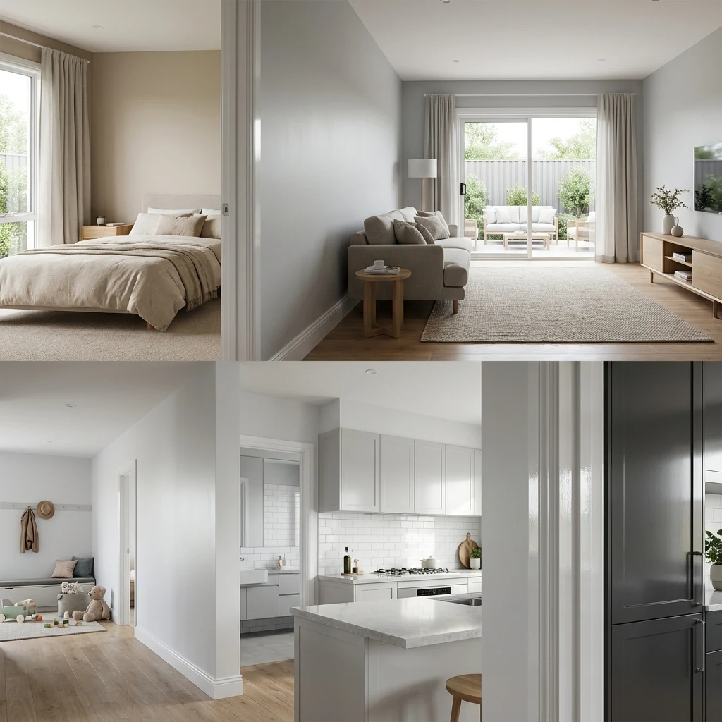 Modern home interior showing different paint finishes from matte walls