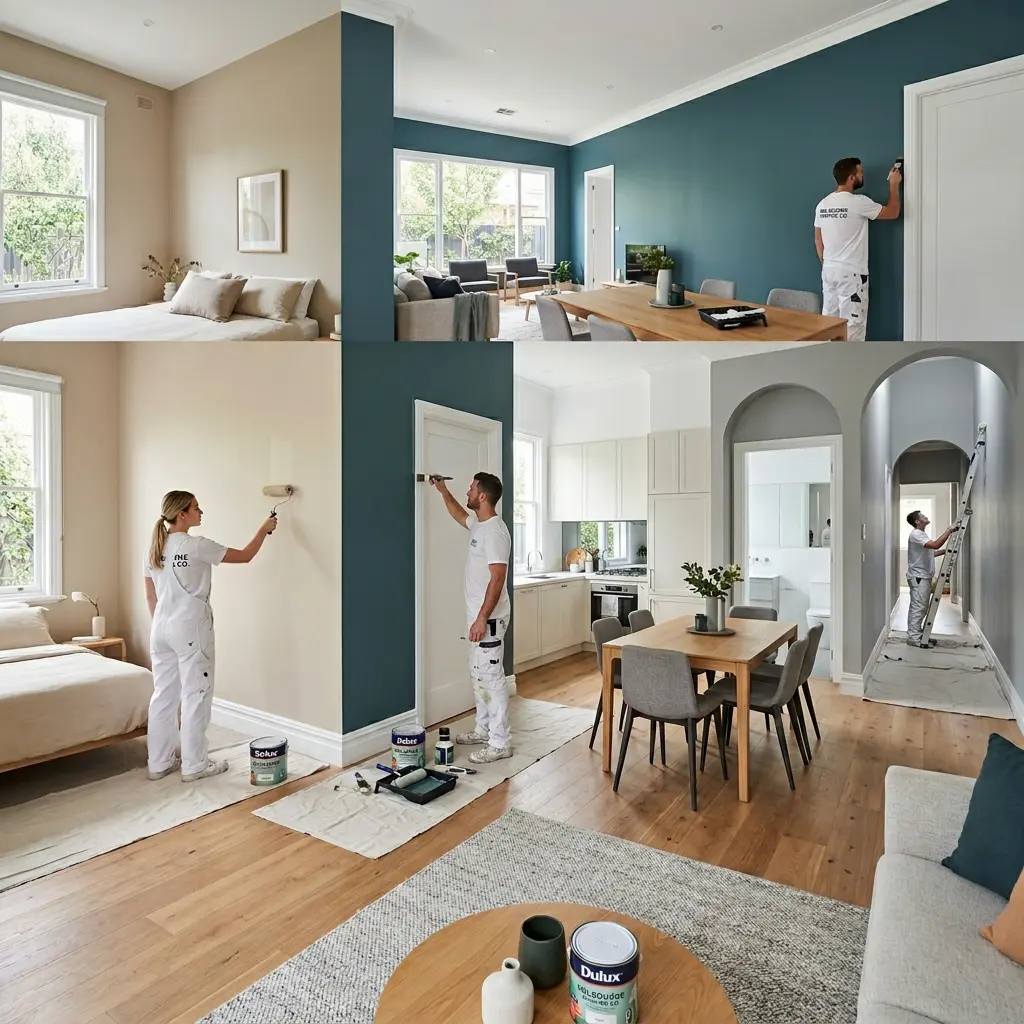 Residential Painting Melbourne | Public Liability Insured House Painters 7 Multiple freshly painted rooms showing different finishes and professional painting in progress