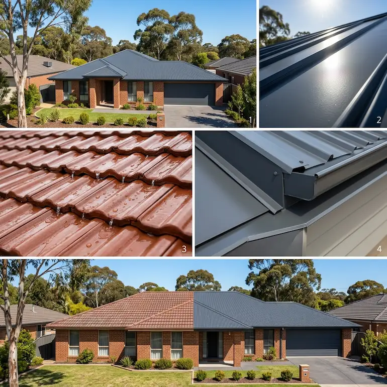 Painters in Bundoora: Interior & Exterior Painting Services 11 Collage showing a brick house with metal and tiled roofs.