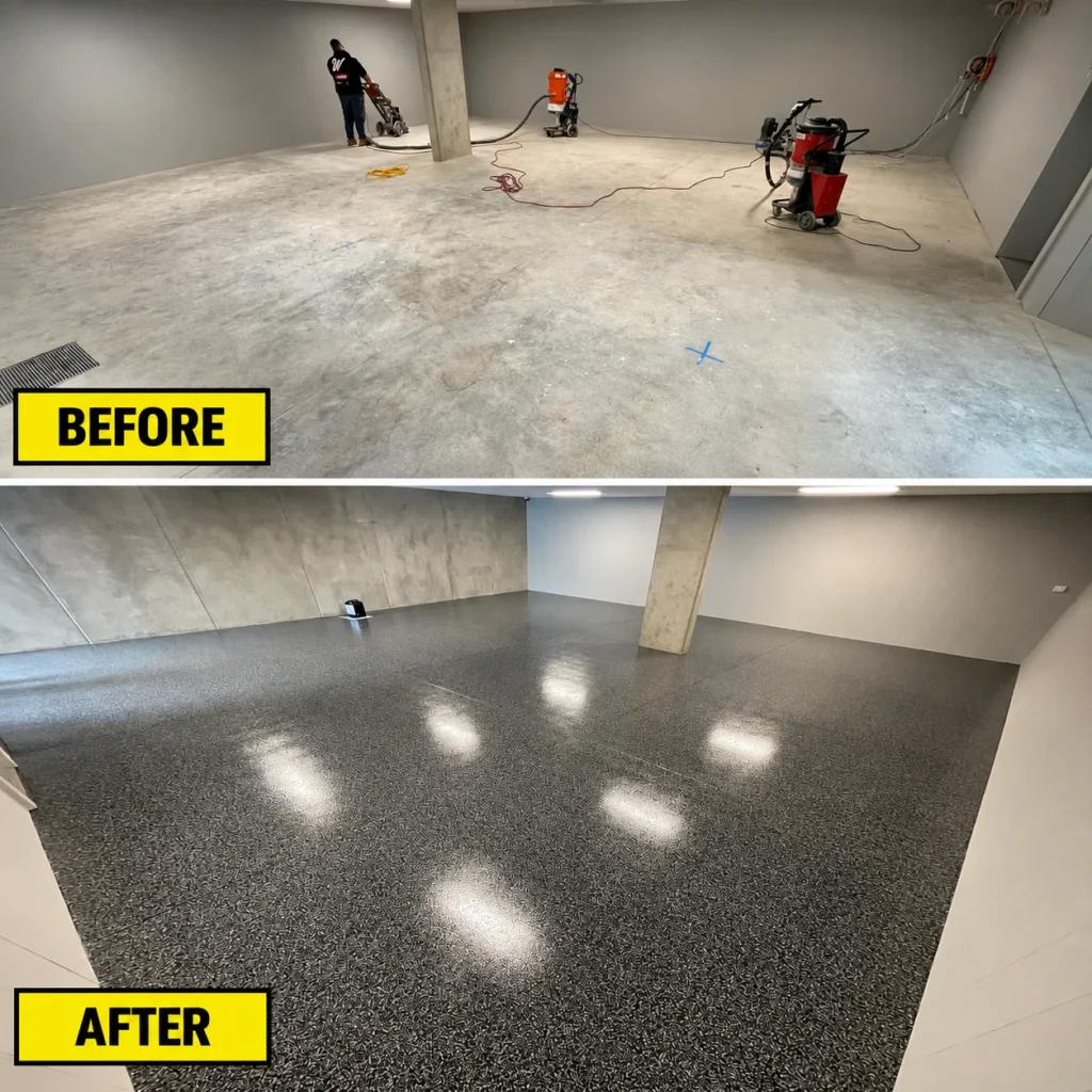 Services 25 Basement Floor Renovation Before and After